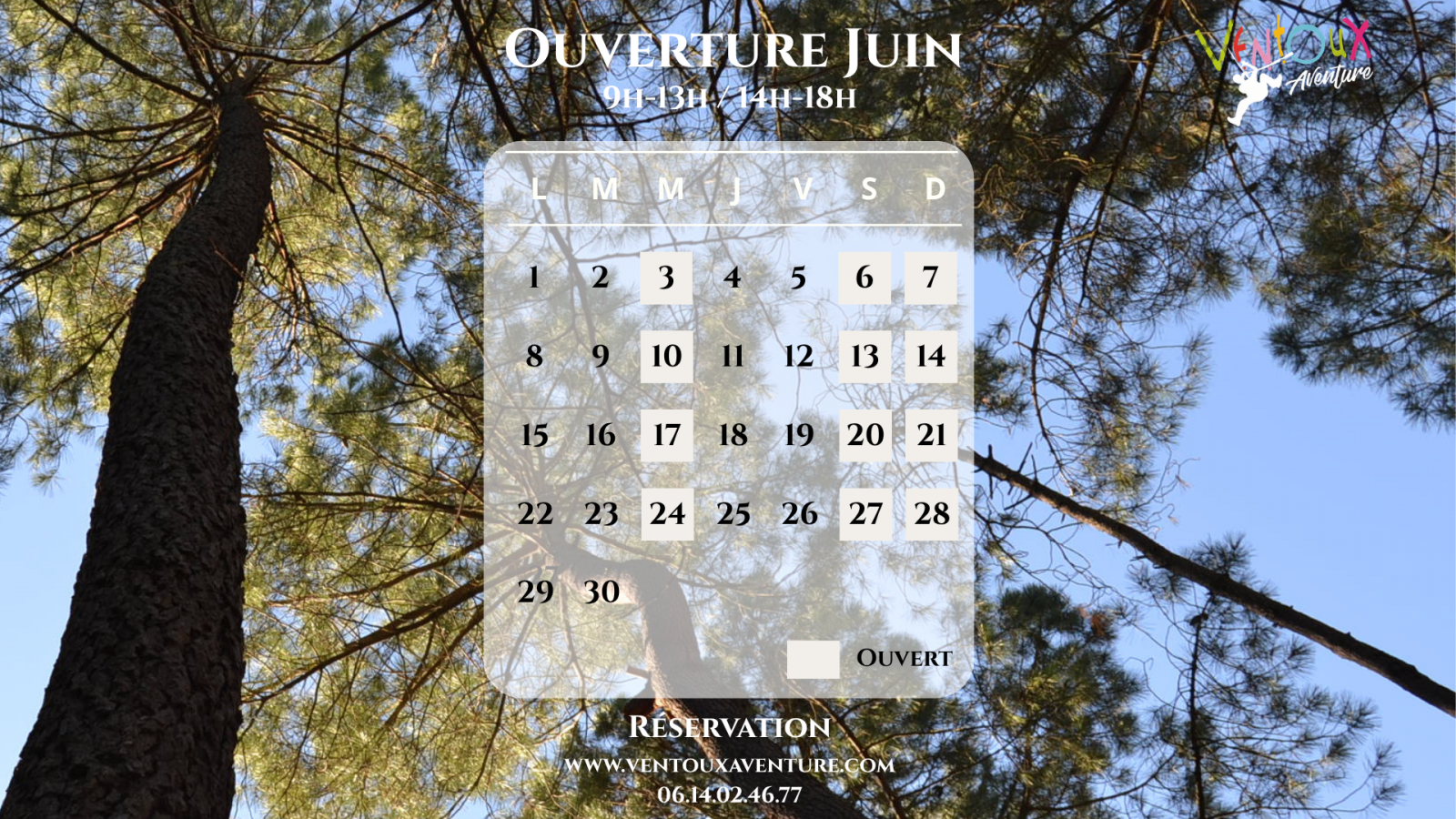 Planning des activités de Ventoux Aventure pour Juin 2026